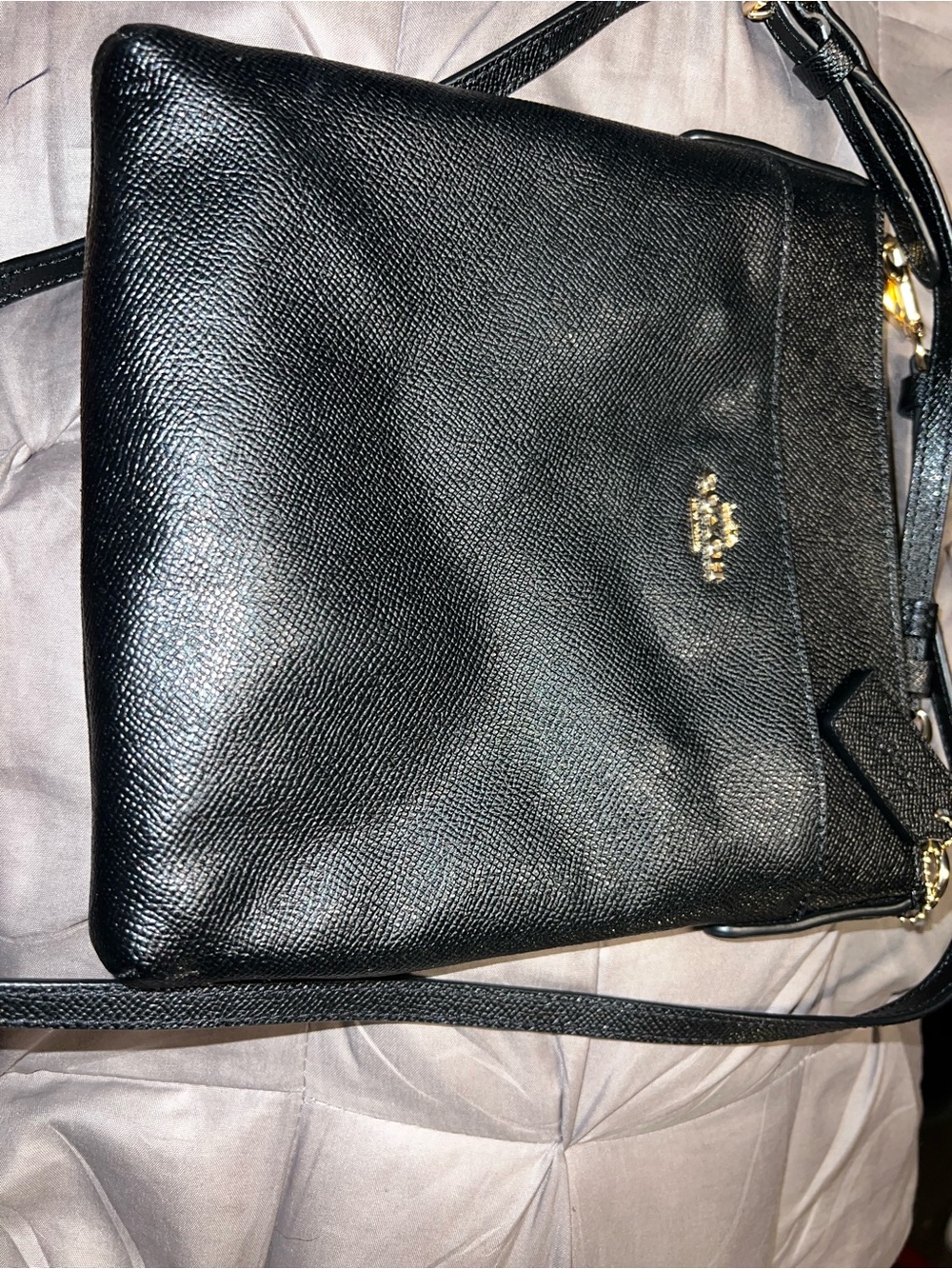 Coach Black Pebbled Leather Small Crossbody with Gold Hardware